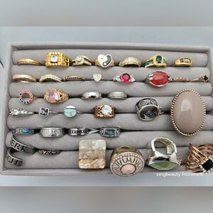 Lot of 35 Assorted Rings Mixed Sizes & Colors Fashion Jewelry